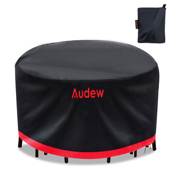 Audew  62.5''DIA x 28.5''H Oxford Polyester Round Garden Table Cover, Black & Red