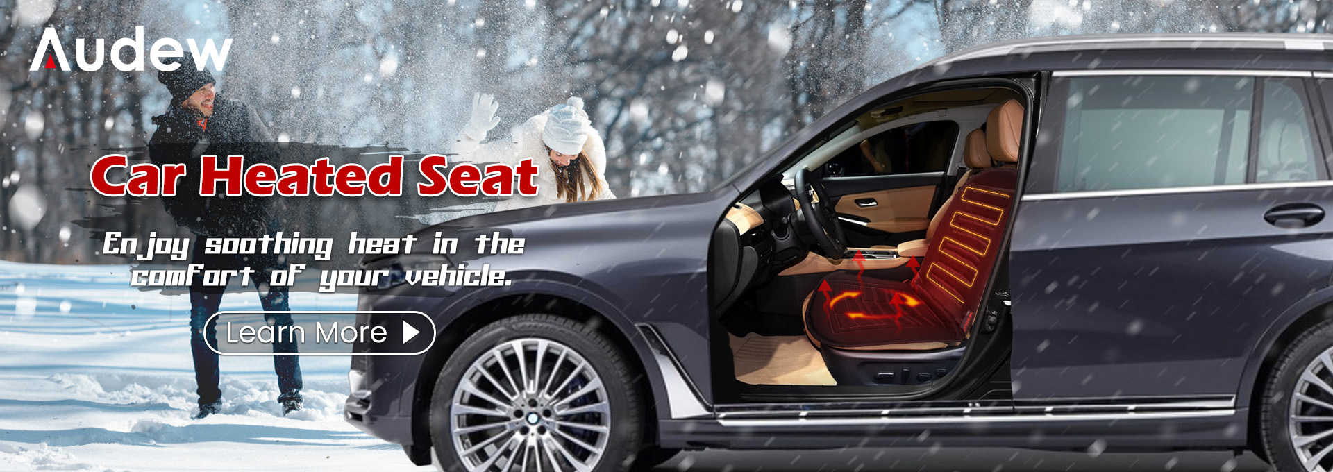 Audew Heated Seat Car Cushion 12V Winter Seat Heater Pad Cove Warmer Black 