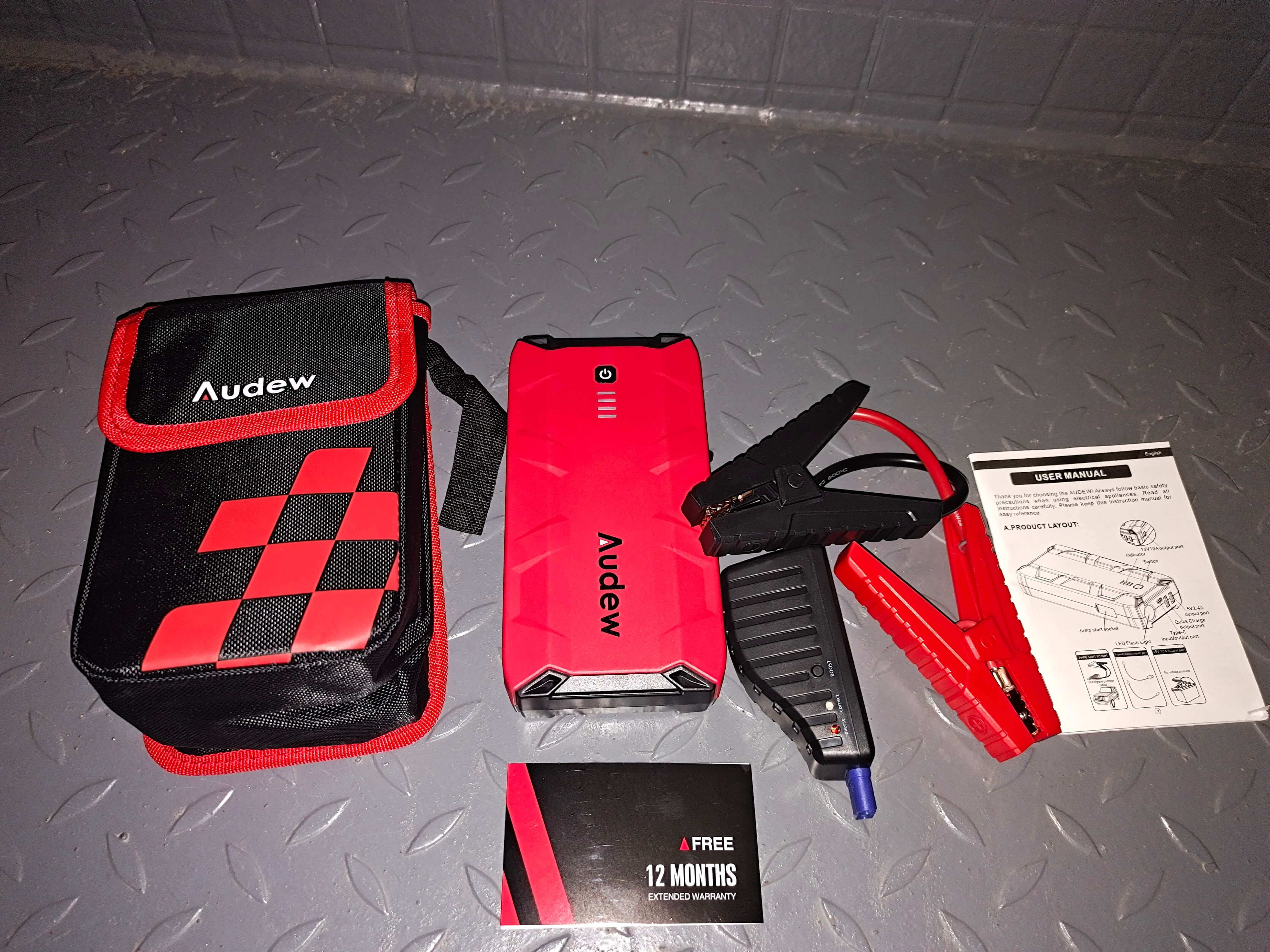 Audew 1000A Peak 10800mAh 12V Car Jump Starter up To 6.0L Gas or 4.5L