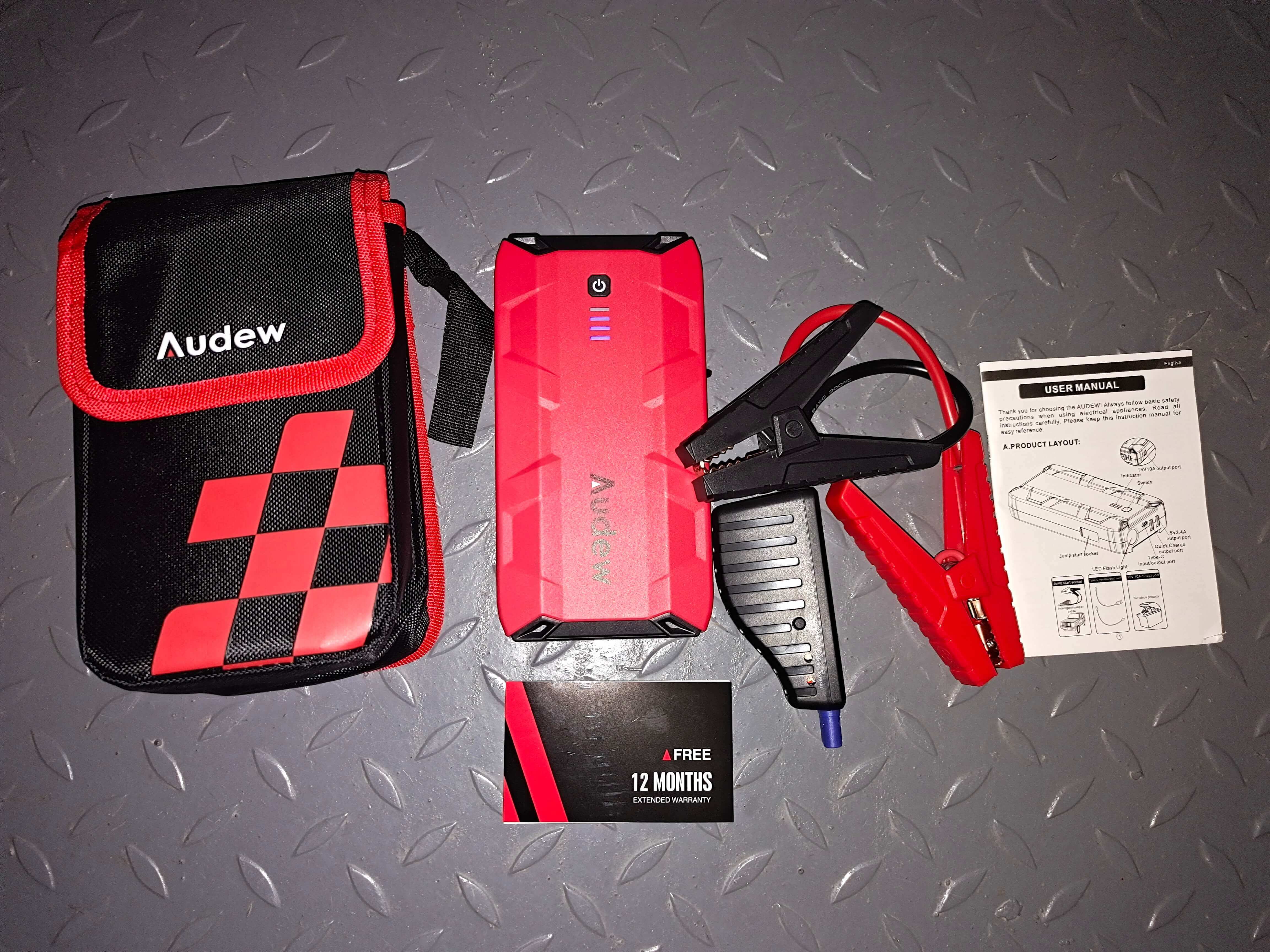 Audew 1000A Peak 10800mAh 12V Car Jump Starter up To 6.0L Gas or 4.5L