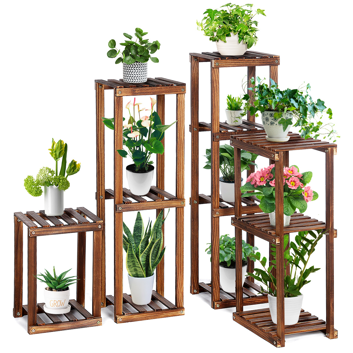 Wood Plant Stand Indoor 4 Piece Set 16, Tall Outdoor Plant Stands