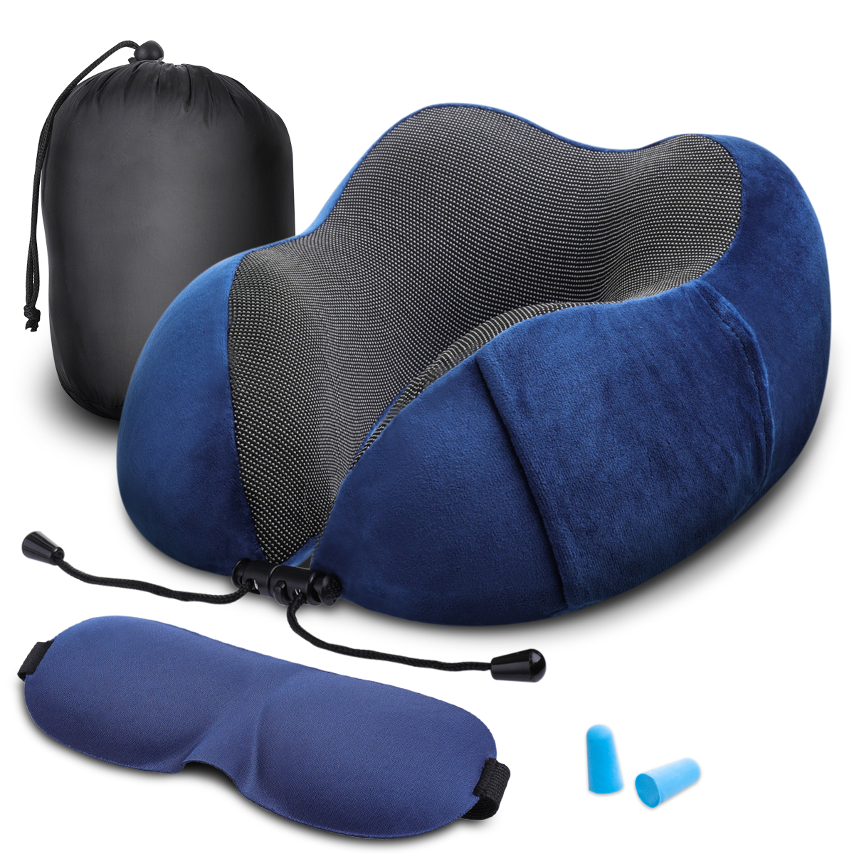 Audew Travel Pillow for Airplanes Head Support Pillow 100% Pure Memory Foam Neck Pillow Soft Sleeping Rest Cushion Airplane Travel Kit with Sleep Eye Mask and Earplugs 