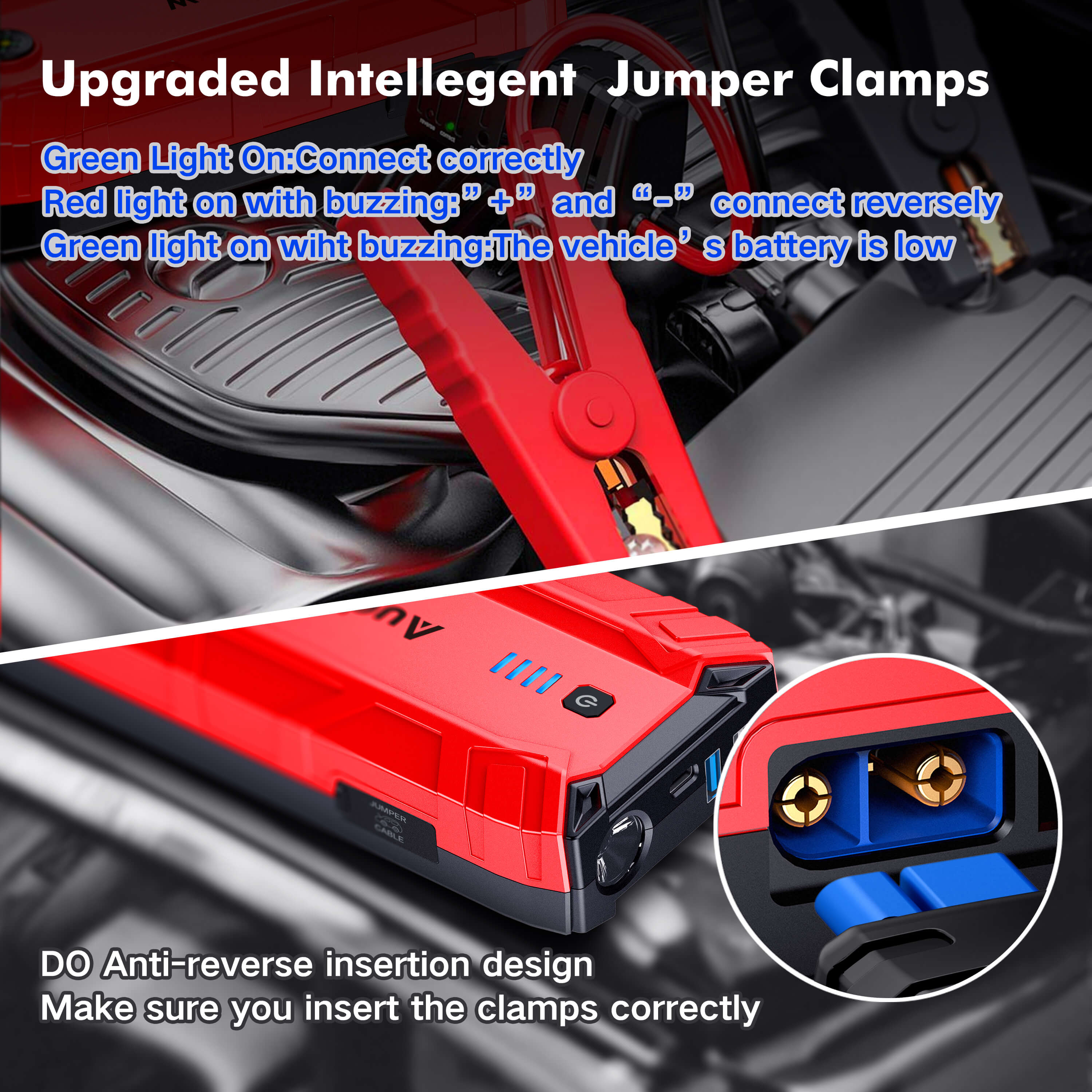 Audew 1500A Peak 18000mAh 12V Car Jump Starter start up to 8L Gas or