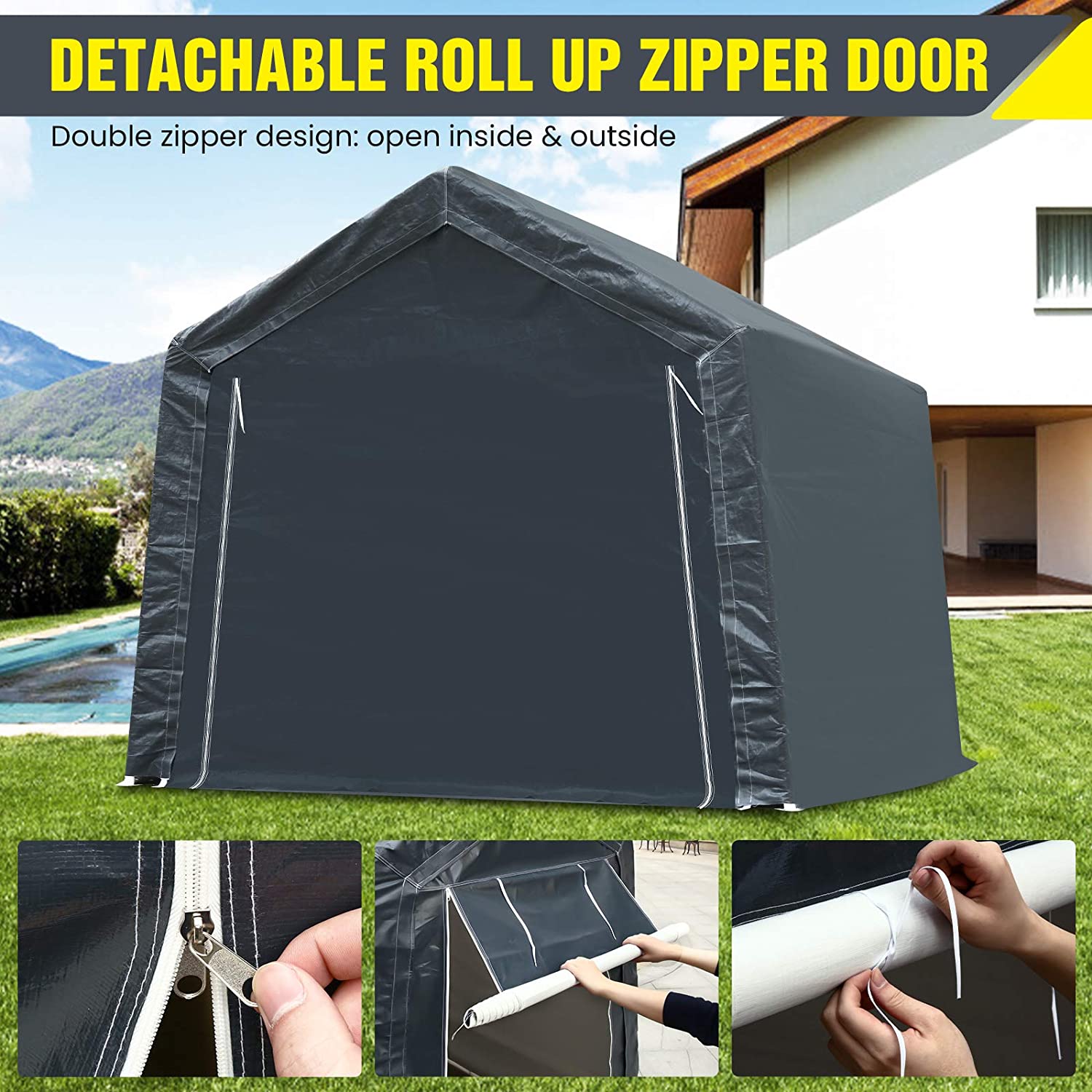7x12x7.4 Ft Portable Garage Tent Kit Outdoor Carport Canopy Storage Shelter Shed