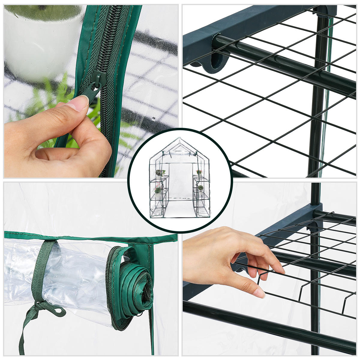 56x56x77 in. Mini Greenhouse with Roll Up Zipper Door & 12 Sturdy