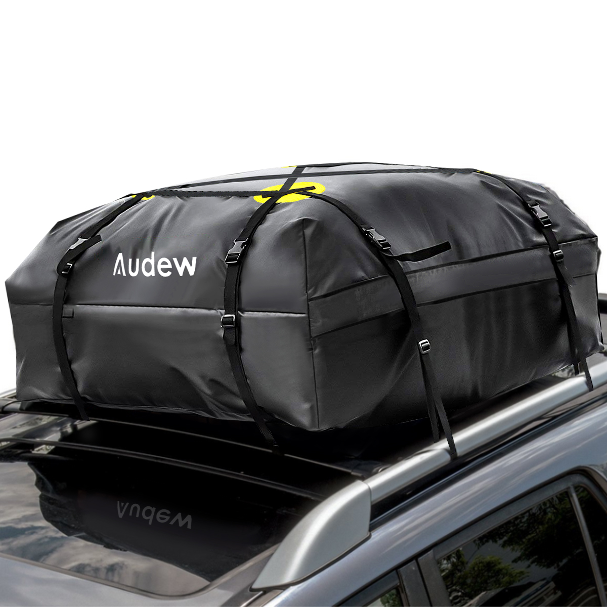 4+2 Door Hooks Included Black, 15 Cubic Feet Weatherproof Soft Rooftop Cargo Carrier Bag for Vehicles with or Without Rack MARCHWAY Waterproof Car Roof Luggage Bag 