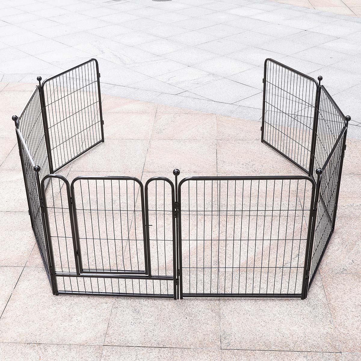 8 Panels Dog Fence Heightening Heavy Duty Metal Foldable Barrier Pet
