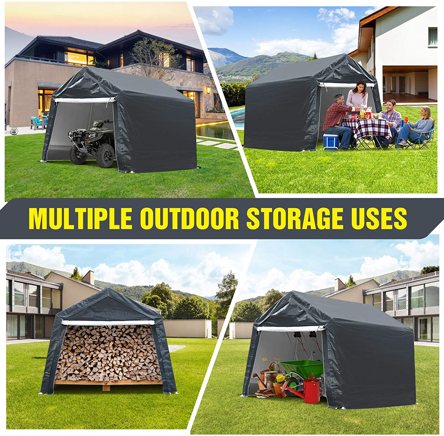 7x12x7.4 Ft Portable Garage Tent Kit Outdoor Carport Canopy Storage