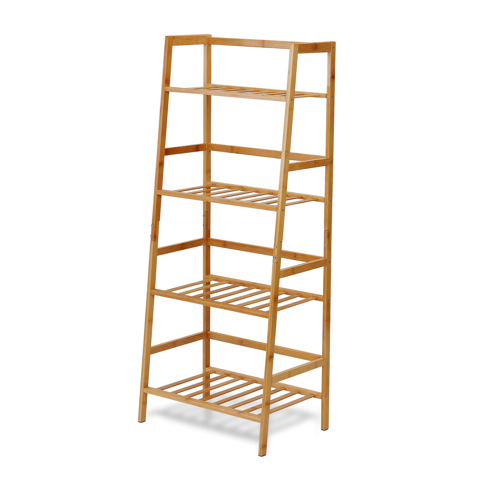 4 Tier Indoor Bamboo Ladder Shelf , Bathroom Livingroom Kitchen Veranda